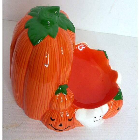 Vintage Russ Halloween Ceramic Pumpkin Ghosts Motion Activated Candy Dish - Picture 8 of 8